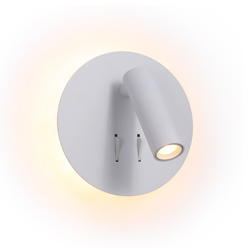 Aplique de Pared Aluminio con Foco Lectura 3W y Luz Ambiental Detras 6W con Interruptores "ROMA" 3000K