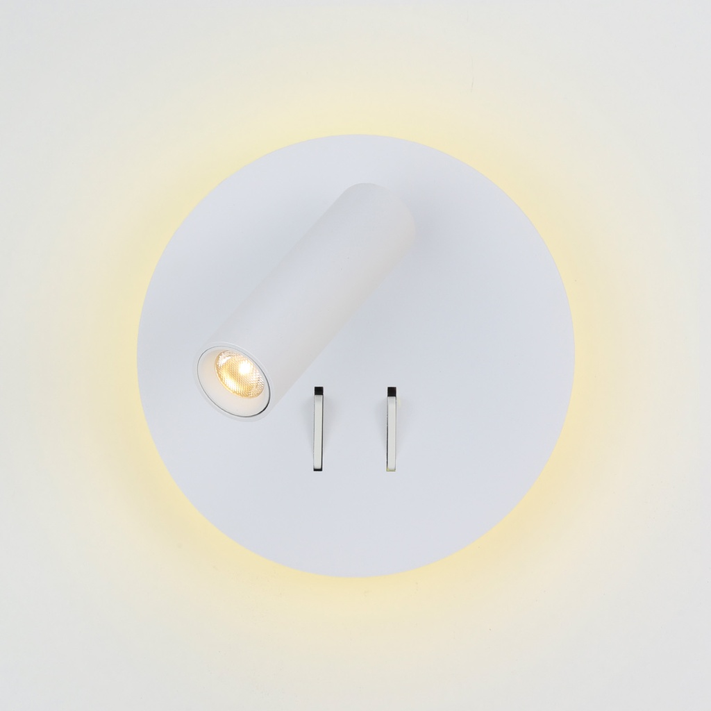 Aplique de Pared Aluminio con Foco Lectura 3W y Luz Ambiental Detras 6W con Interruptores "ROMA" 3000K