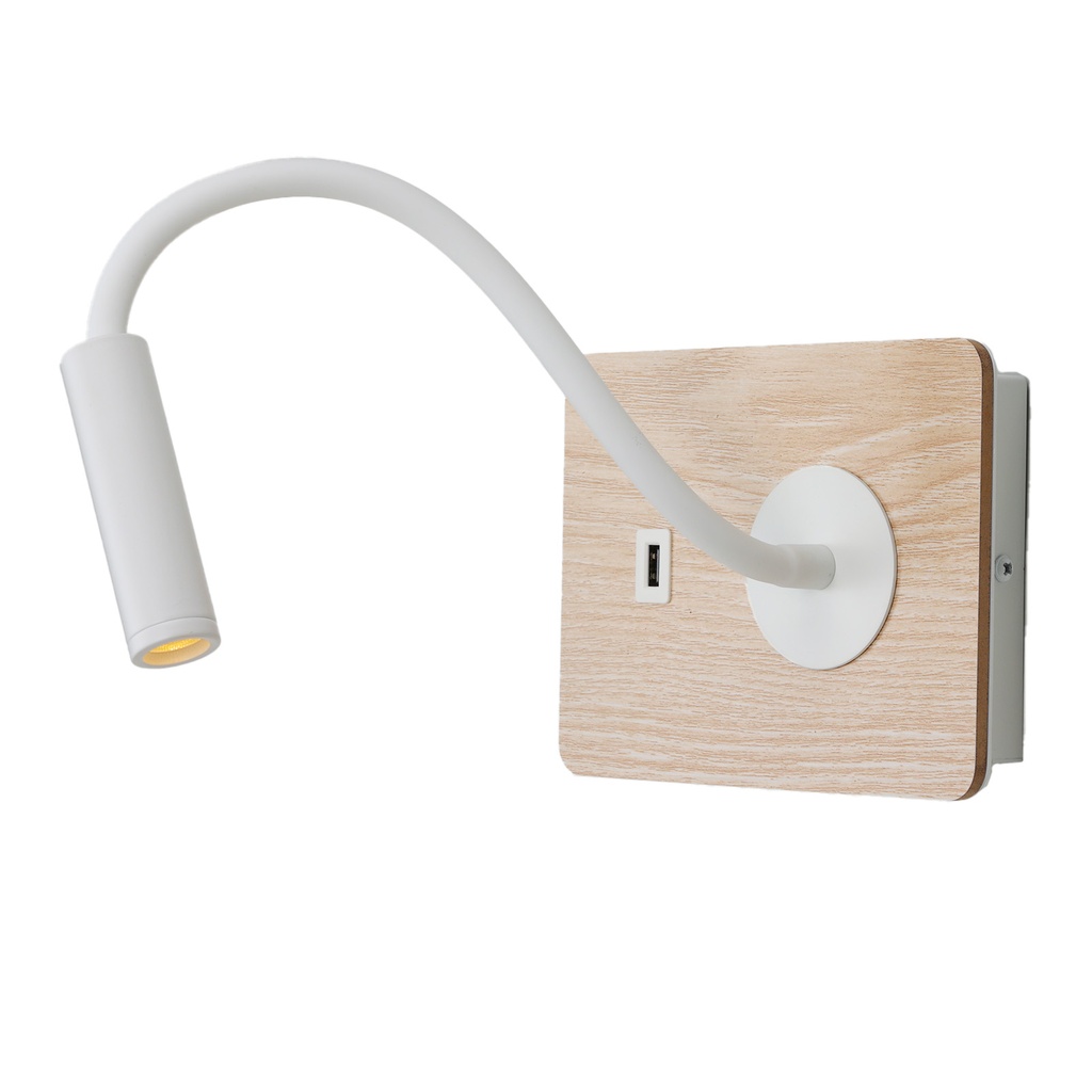 Luminária de Parede com Luz de Leitura Flexível 3W e Porta USB e Interruptor com Chips CREE "MULAN"