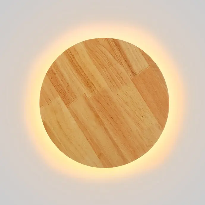 Aplique de Pared Circular en Madera "PLATINA" 26W  Ø 30cm Luz Indirecta 2700K Iluminación Trasera IP20.