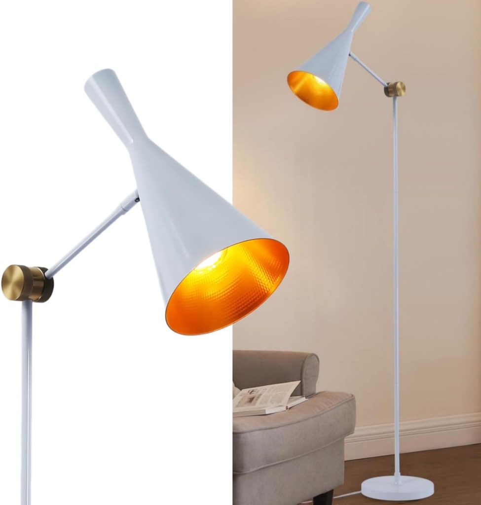 Lámpara de Pie "ESTEFANIA" de Estilo Industrial con Pantalla de Aluminio y Interior Dorado en Panal - Casquillo E27 para Sala de Estar
