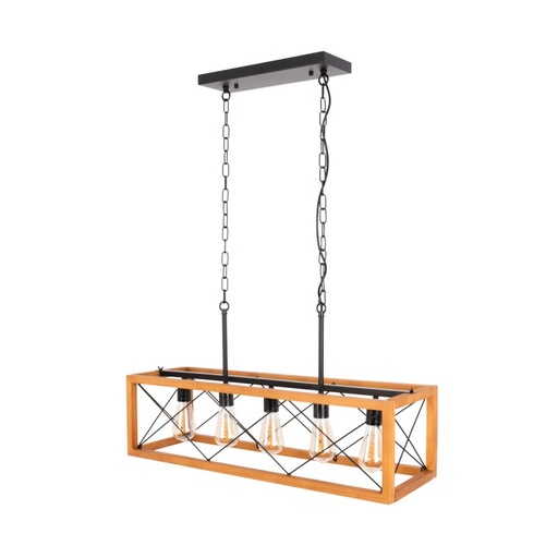 [C009] Vintage Style 5-Light Wood and Metal Pendant Lamp "PANDORA" - 5xE27