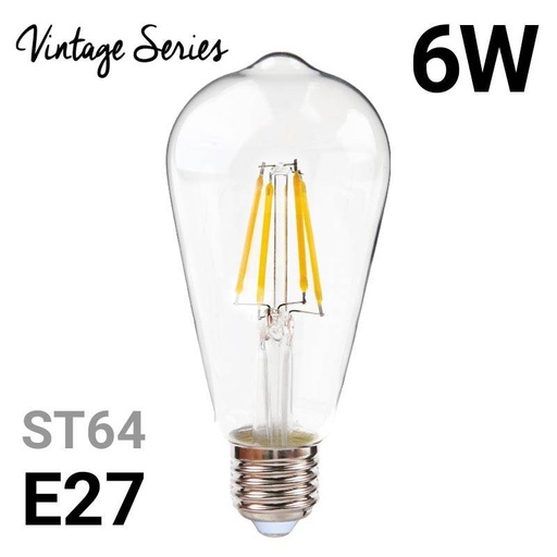 [ST64-6W-2700K] Vintage ST64 E27 6W LED filament bulb
