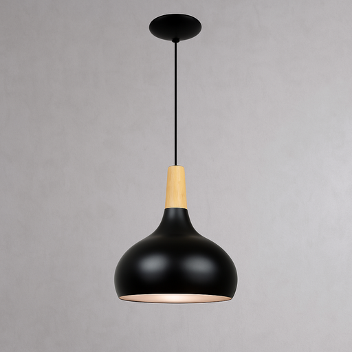 Pendelleuchte "LOLA" aus Metall und Holz im nordischen Stil für Wohn- und Esszimmer E27 Ø26cm