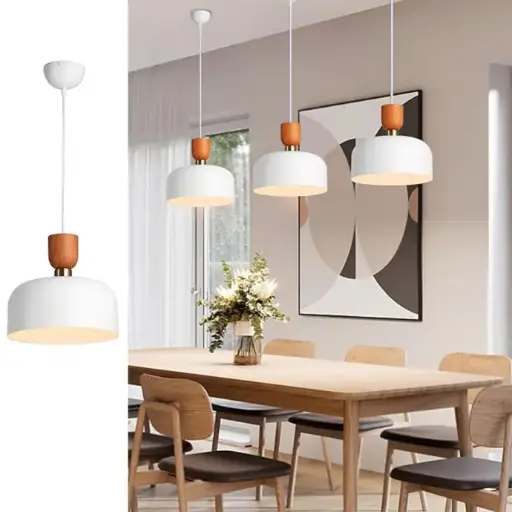 Modern Nordic Pendant Lamp "BILBAO" – 30cm Wood and Metal Effect Shade, Adjustable Height, E27 Socket