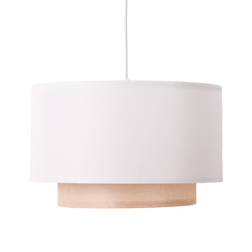 [C065-WH] Lampada a sospensione con paralume in tessuto e rattan Ø 40 cm "EMMA"-E27