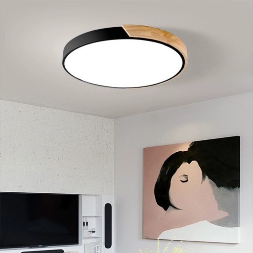  Plafoniera LED circolare "KUMO" in metallo con legno naturale 24W Ø40cm 3000K-4000K-6000K