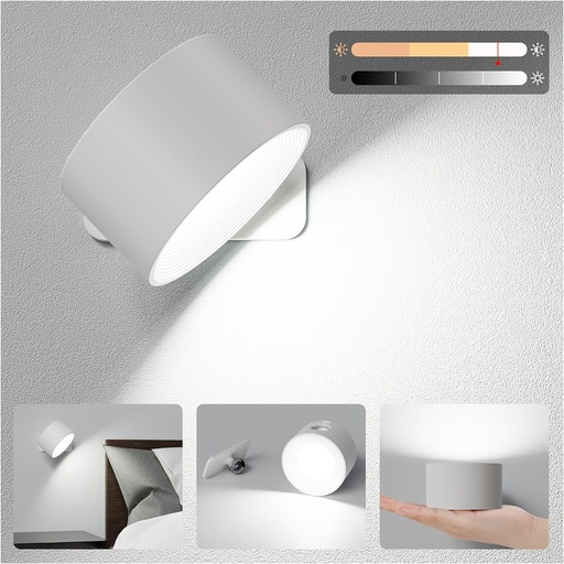 [‎BSBD-1P] Rechargeable Indoor Wall Light with Warm/Natural/White Light, Touch Control Wall Light, 360° Rotation Battery-Operated Wall Light