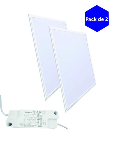 Lot de 2 panneaux LED encastrables 60 x 60 cm 44 W 90 lm/W avec driver Philips Slim Style UGR19