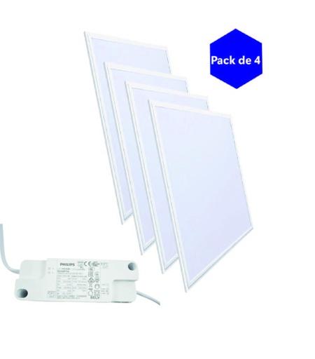 Lot de 4 panneaux LED 60 x 60 cm encastrables 44 W 90 lm/W avec driver Philips Slim Style UGR19
