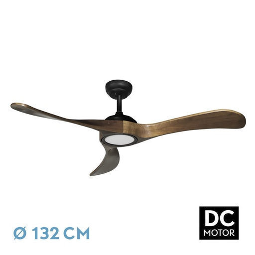 CASTELO DC FAN 18W BLACK/OAK 3-BLADE 132D DIMMABLE INTENSITY 2250LM 3000K, 4000K, 6000K REMOTE+TIMER+MEMORY