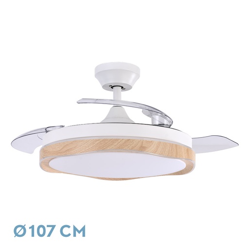 BLONDI DC FAN WHITE/BEECH 3-BLADE 107D 7200LM 6-SPEED 3000K, 4500K, 6000K, REMOTE+TIMER+MEMORY