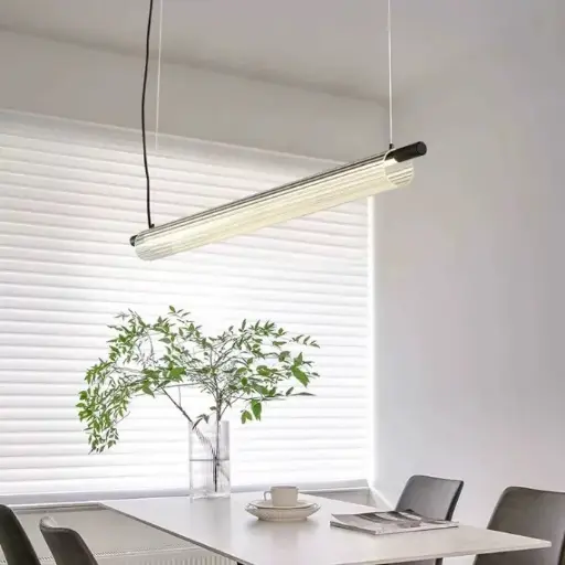 [CL014]  Minimalistische LED-Linienpendelleuchte "Glass" Kristall mit Designermetall für Esszimmer und Wohnzimmer - 15W, warmweiß