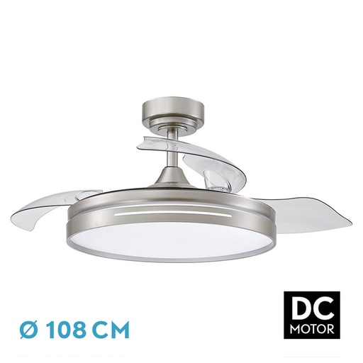 VENTILADOR DC 72W MICENAS NIQUEL 3ASP.TRANSP.108D 6VELOCIDADES 7200LM 3COLORES REMOTO,MEMORIA Y TEMPORIZADOR 24