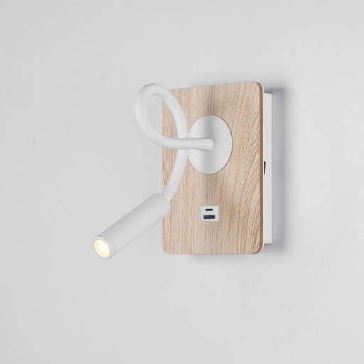 Aplique de Pared con Foco de Lectura Flexible 3W y Puerto USB y Type C e Interruptor con Chips CREE "MULÁN"
