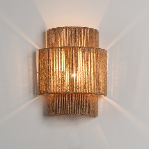 [W67] Aplique de Pared Moderno de Cuerda de Yute: Luces Tejidas a Mano para Dormitorio y Sala de Estar, Estilo Rústico Bohemio "DALIA"-E27