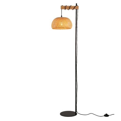 [F029] Lámpara de pie madera y mimbre "YLVA" - E27 con Pantalla de Bambú, Interruptor de Pie y Diseño Moderno para Sala, Cocina o Dormitorio