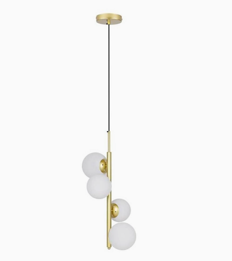 Linear Pendant Lamp with Globes, 4 White Glass Ball Shades, "Sparta" - 4*E27