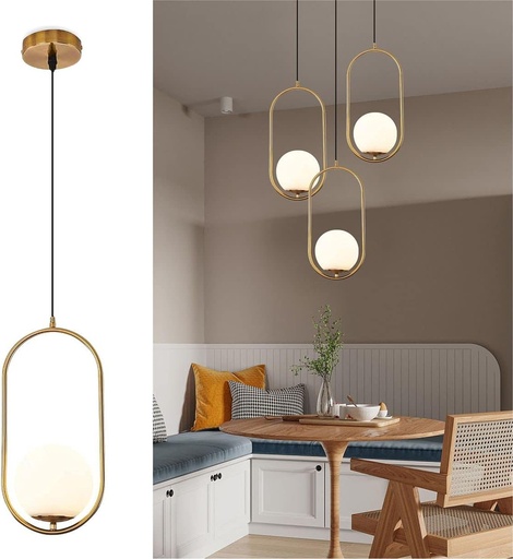 Lámparas Colgantes de Techo Modernas de 1 Luz, Estilo Mediados de Siglo, con Pantalla de Globo de Vidrio Esmerilado Blanco, para Interiores "LIVIA"-E27