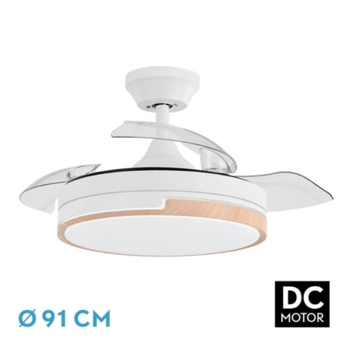 [V-004] VENTILATORE OLIMPIA 48W DC Bianco/Faggio 3 PALE 91D 4800 LM 6 VELOCITÀ 3000K, 4500K, 6000K, TELECOMANDO+TIMER+MEMORIA