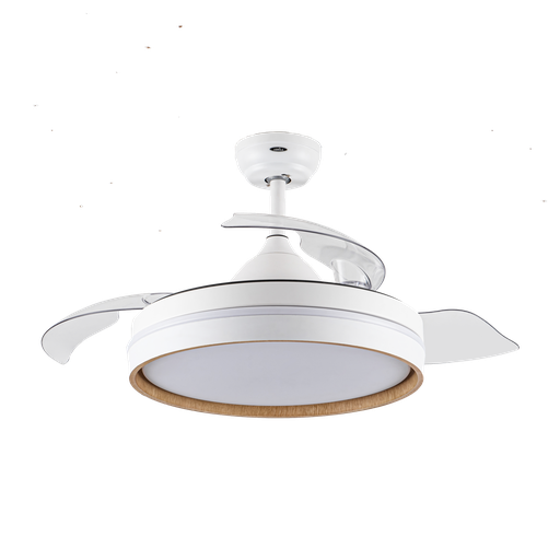 [V-006] VENTILATORE NALON DC 72W BIANCO/FAGGIO 3 PALE 109D 7200LM 6 VELOCITÀ 3000K, 4500K, 6000K TELECOMANDO+MEMORIA+TIMER