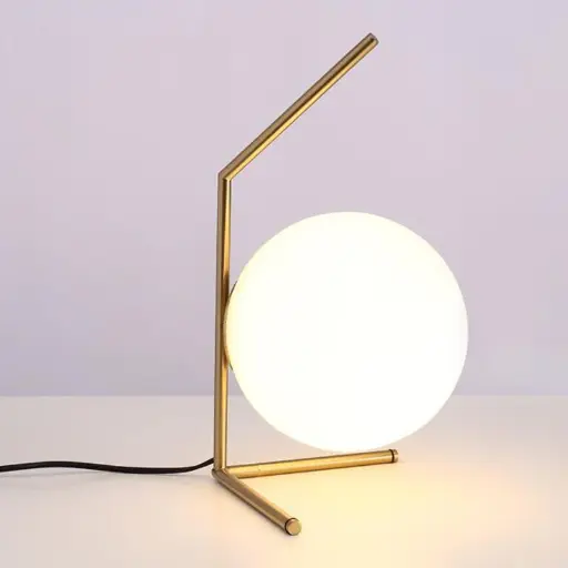 [T020-GD-220] "ELISA" table lamp with a brass base and a large 220mm glass ball shade, ideal for the office, bedroom, and living room. Fits an E27 bulb.