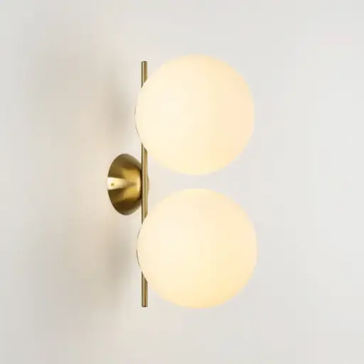 [W48-2-GD-220] Lámpara de Pared Aplique Doble Bola de Cristal e"ANA"ø 220mm 2*E27 para Interior, Diseño Elegante y Minimalista