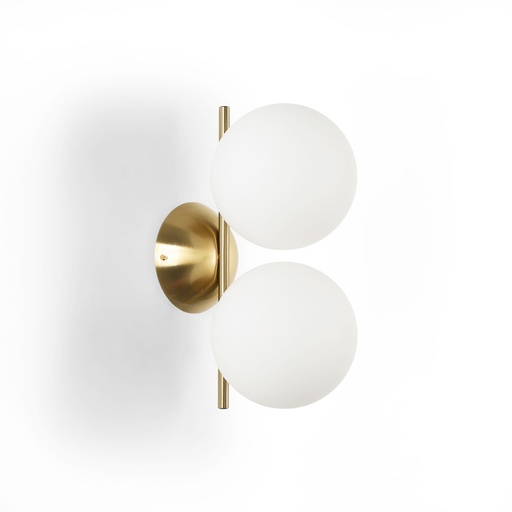  Lámpara de Pared Aplique Doble Bola de Cristal en latón satinado "ANA" ø 150mm 2*E27 para Interior, Diseño Elegante y Minimalista