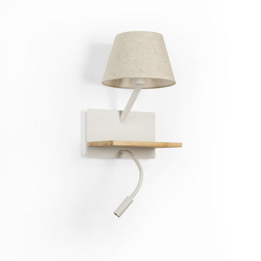 [WL018-C-BG] "Ivanna" Wall Light with Tray Base, Textile Shade, 3W Adjustable LED Spotlight and USB Port - E27