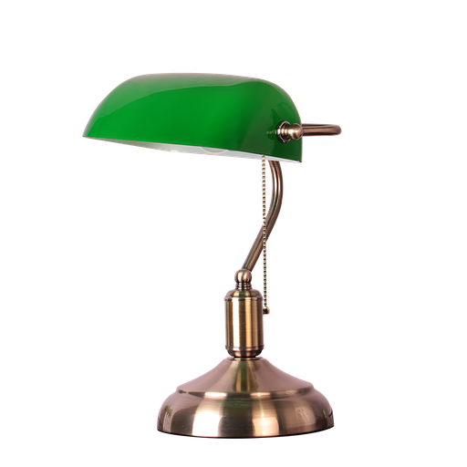 [159471006] Lawyer Table Lamp 1xe27 Leather/green 38x26x18 Cm