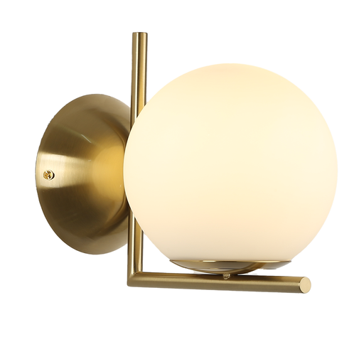  "ESFERA" Wall Light with Opal Glass Ball E27 G45 – Blown Glass Diffuser and Steel Structure.