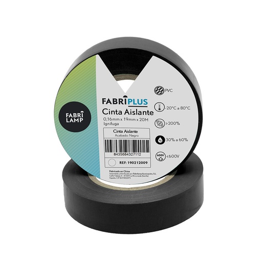 [190212009] Black PVC Insulating Tape Roll 19mm x 20m for Electricians, Flexible and Durable