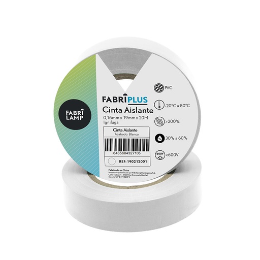 [190212001] Roll of White PVC Insulating Tape 19mm x 20m for Electricians, Flexible and Durable