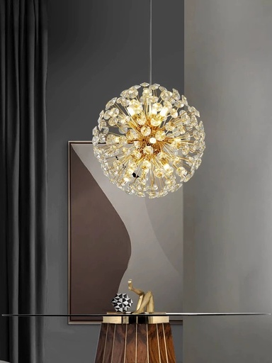 [A3353/400]  Dandelion Crystal Pendant Light, Luxury Golden Living Room Diameter 40cm G9*9