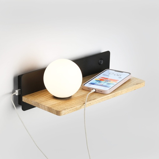 [W65-BKM] Aplique de pared bola cristal con puerto USB "Léa" - G9