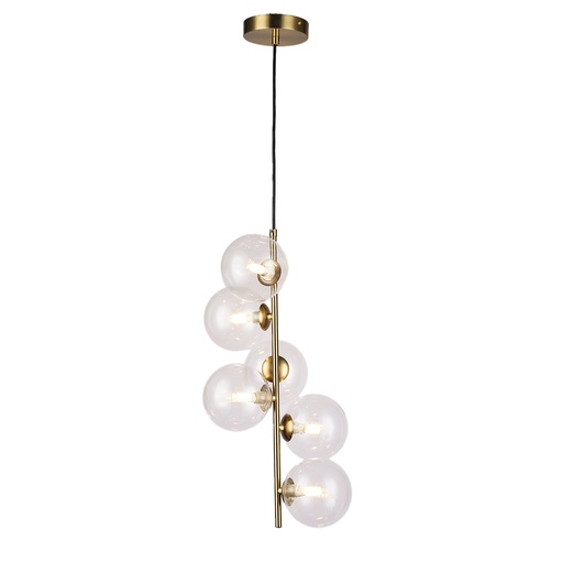 Linear Pendant Light with Globes, 6 Clear Glass Ball Shades, "Palma" Gold Finish - 6*G9