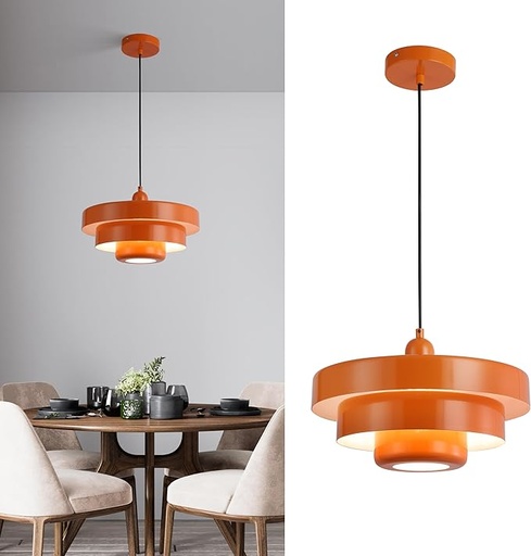 Luminária pendente de meados do século, luminária pendente de teto laranja de 1 luz, design de cúpula de 3 camadas "HELIAS" E27 D350mm