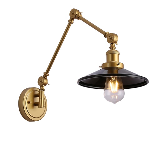 Aplique de pared dorado acabado de latón con brazo oscilante, vintage, orientable, para dormitorio, sala o estudio "Astral"-E27 