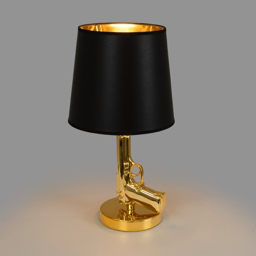 [T035-Beretta-GD] Lámpara de Mesa-Lámpara de Salón Estilo Pistola – Metal Moderno en Oro "Beretta"