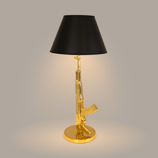 [T035-AK47-GD] Lámpara de Mesa-Lámpara de Salón Estilo Pistola – Metal Moderno en Oro y Plata "AK47"