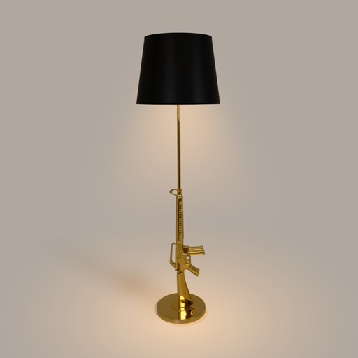 [T035-M16-GD] Lámpara de Pie-Lámpara de Salón Estilo Pistola – Metal Moderno en Oro y Plata "M16"
