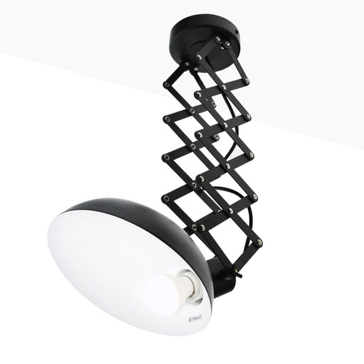 [C029-II-BK] Lampada da soffitto vintage estensibile a forbice in nero – attacco E27 – "Victor"