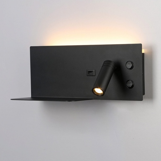Aplique de pared para lectura con puerto USB - Iluminación ambiental 7W con foco lectura 3W 2700K "VIENA"(Derecho)