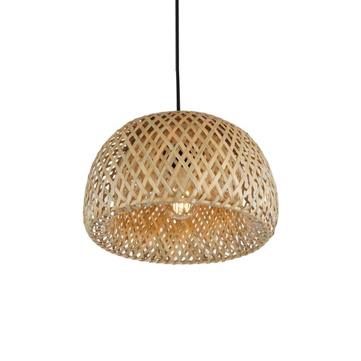 [C055-D29-BK] Lámpara Colgante Minimalista de Mimbre y Bambú 'Mini OSAKA' con Cúpula de Doble Capa, Ø290 x 160 mm