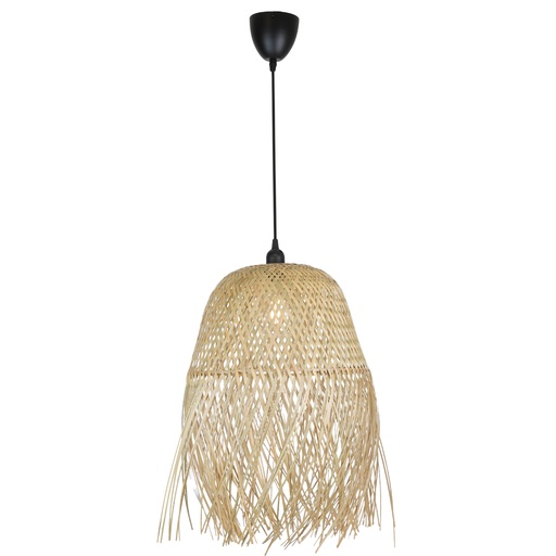 [C028-FC] Lámpara Colgante de Mimbre Natural"MIKA" Ø39cm - Diseño Artesanal con Flecos, E27