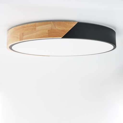 Plafón LED Circular "KUMO" 30W Ø40cm, Metal con Madera Natural, Luz Seleccionable 3000K-4000K-6000K, Estilo Minimalista y Moderna
