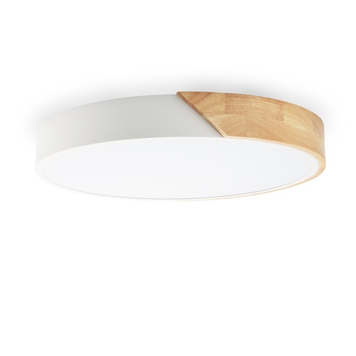 Plafoniera LED circolare "KUMO" 30W Ø40cm, metallo con legno naturale, luce selezionabile 3000K-4000K-6000K, stile minimalista e moderno
