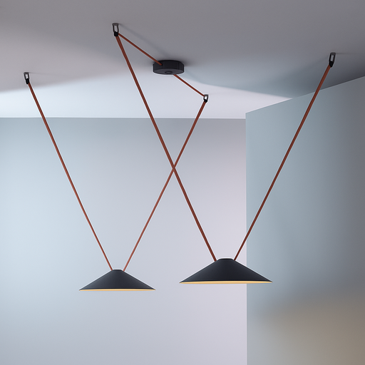 [CL088-KT02-RD]  Kit da soffitto a 2 lampade ispirato a Vibia Plusminus, con 2 lampade LED da 12W, illuminazione diffusa mirata, Ø40 cm, nastro da 7 metri finitura rosso terra, bianco caldo 2700K, 48V