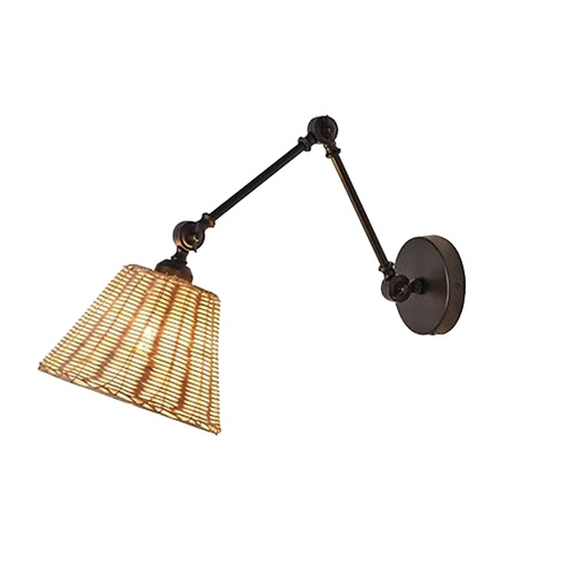 [W57-BK] Lámpara De Pared Con Brazo Oscilante Con Pantalla De Ratán Estilo  Rústica E27 "Raul"
