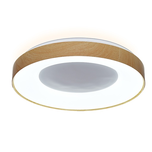 [CL001-WD-500] Plafón LED Circular 40W – CCT 3000K / 4000K / 6000K – Luz Seleccionable – IP20 – Efecto Madera – Ø50 cm